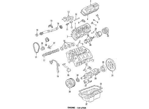 1990 Buick Regal Engine Parts, Mounts, Cylinder Head & Valves, Camshaft & Timing, Oil Pan, Oil Pump, Balance Shafts, Crankshaft & Bearings, Pistons, Rings & Bearings Pan Kit, Oil (W/Gasket) Diagram for 12353129