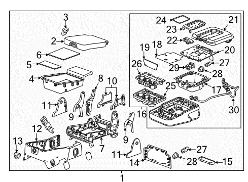 2018 Chevrolet Silverado 1500 Front Seat Components Armrest Assembly Diagram for 84082728