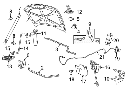 2012 Chevrolet Caprice Hood & Components Hinge Support Diagram for 92266733