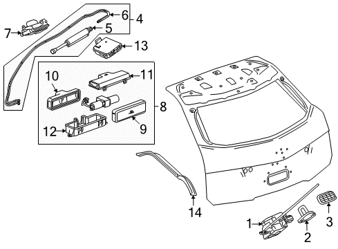 2014 Cadillac CTS Lift Gate - Lock & Hardware Actuator Assembly Diagram for 20907606