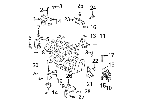2001 Buick LeSabre Engine & Trans Mounting Bracket Bolt Diagram for 11516328