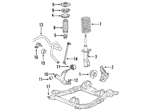 2005 Chevrolet Equinox Front Suspension Components, Lower Control Arm, Stabilizer Bar Steering Knuckle Assembly Diagram for 22702780