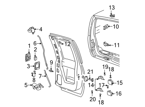 1998 GMC C1500 Back Door Rear Side Door Latch Assembly Diagram for 15996406
