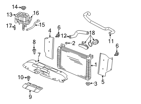 2000 GMC Yukon Radiator & Components, Radiator Support Recovery Tank Cap Diagram for 15989074