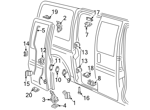 1996 Chevrolet Express 1500 Rear Door Control Asm-Side Door Latch Diagram for 15740709