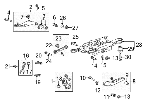 2015 Chevrolet Camaro Rear Suspension, Lower Control Arm, Upper Control Arm, Stabilizer Bar, Suspension Components Rear Suspension Knuckle Assembly Diagram for 23262765