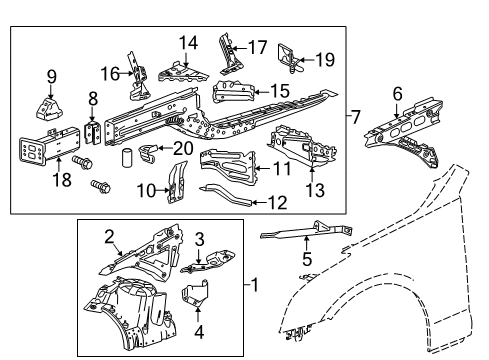 2015 Cadillac ATS Structural Components & Rails Lower Rail Assembly Diagram for 23194900