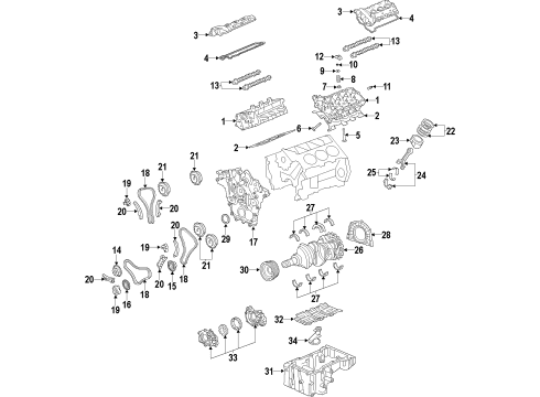2010 Saab 9-5 Engine Parts, Mounts, Cylinder Head & Valves, Camshaft & Timing, Variable Valve Timing, Oil Cooler, Oil Pan, Oil Pump, Crankshaft & Bearings, Pistons, Rings & Bearings Pulley Diagram for 12674685