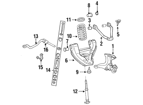 1994 GMC C2500 Front Suspension Components, Lower Control Arm, Upper Control Arm, Stabilizer Bar Front Shock Absorber Assembly Diagram for 22064839