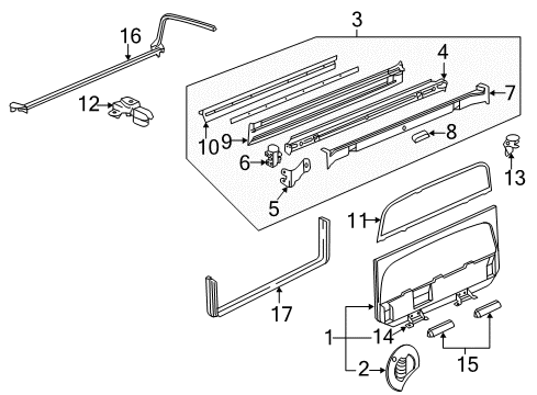 2007 Chevrolet Avalanche Rear Body & Floor - Gate & Hardware Reinforcement Asm-M/Gate Latch *Ebony Diagram for 15264956