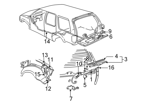 2002 Oldsmobile Bravada Rear Wiper Components Arm, Rear Window Wiper Diagram for 15043068