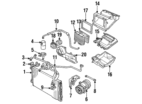 1992 Pontiac Sunbird A/C Condenser, Compressor & Lines Blower Motor Diagram for 52498869