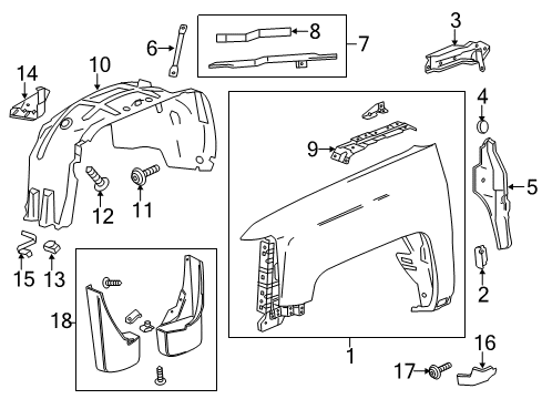 2019 Chevrolet Silverado 1500 Fender & Components, Exterior Trim Diagonal Brace Diagram for 23115309