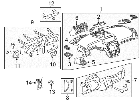 2013 GMC Acadia Cluster & Switches, Instrument Panel Defroster Grille Diagram for 22890419