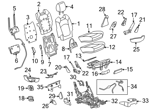 2013 GMC Acadia Second Row Seats Seat Adjuster Diagram for 23191928