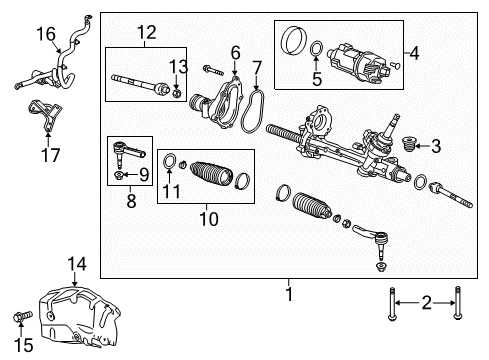 2016 Buick LaCrosse P/S Pump & Hoses, Steering Gear & Linkage Inner Tie Rod Diagram for 22776531