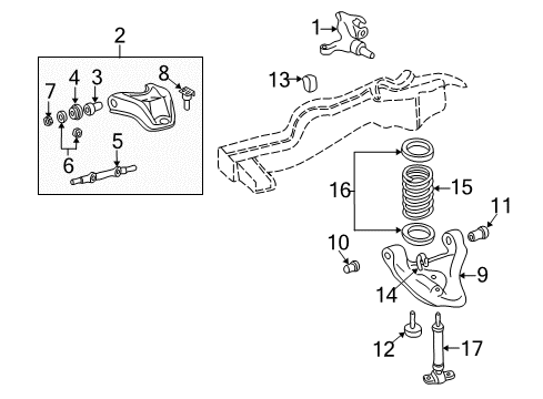 2004 Oldsmobile Bravada Front Suspension Components, Lower Control Arm, Upper Control Arm, Stabilizer Bar Knuckle Steering Diagram for 18060560