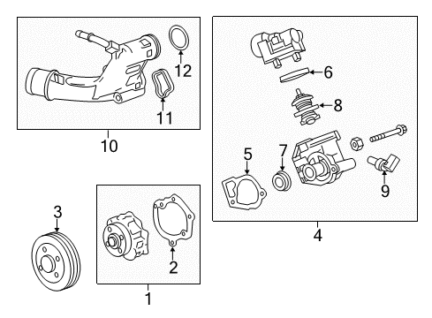 2014 Cadillac CTS Cooling System, Radiator, Water Pump, Cooling Fan Thermostat Housing Diagram for 12639905