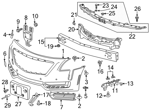 2017 Cadillac CT6 Front Bumper Side Baffle Diagram for 23194018