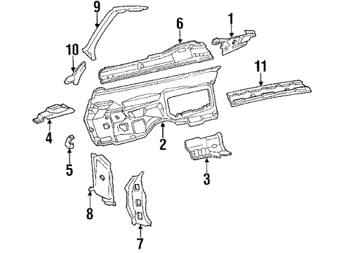 1990 Cadillac Brougham Cowl Panels Blade Asm Windshield Wiper Diagram for 5049938