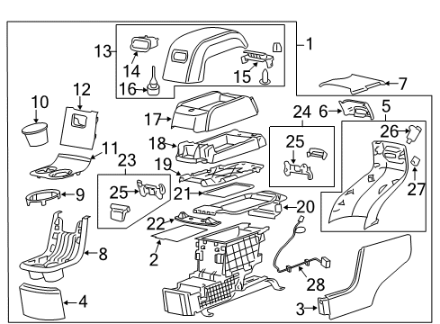 2011 Chevrolet Traverse Rear Console Panel Asm-Rear Floor Console Rear Trim Upper *Ebony Diagram for 25874146