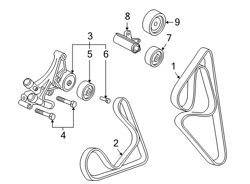 1997 Buick Park Avenue Belts & Pulleys Tension Pulley Bolt Diagram for 12537035