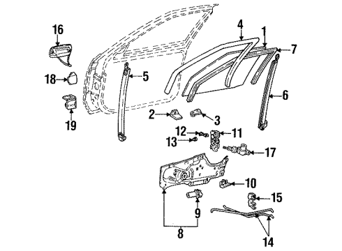 1992 Cadillac Seville Front Door - Glass & Hardware Control Rod Clip Diagram for 20633148