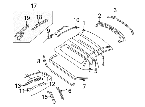 2004 Chevrolet Corvette Top Cover & Components Bow Asm, Folding Top #3 Diagram for 88953873