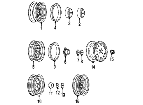 1993 GMC Sonoma Wheels & Trim Wheel Nut Cap Diagram for 15648188