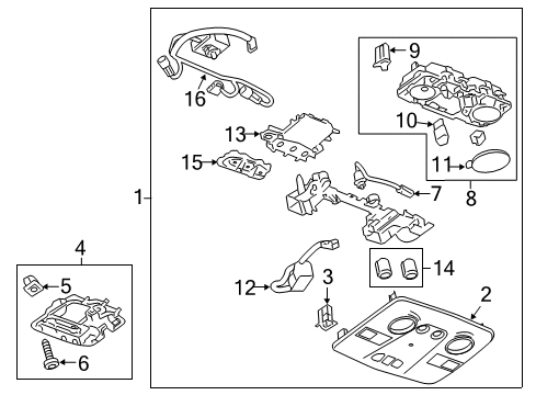 2014 GMC Acadia Overhead Console Roof Console Diagram for 22902548