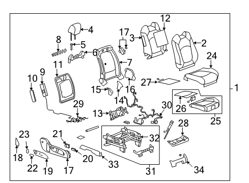 2007 Saturn Outlook Passenger Seat Components Outer Finish Panel Cover Diagram for 25973036