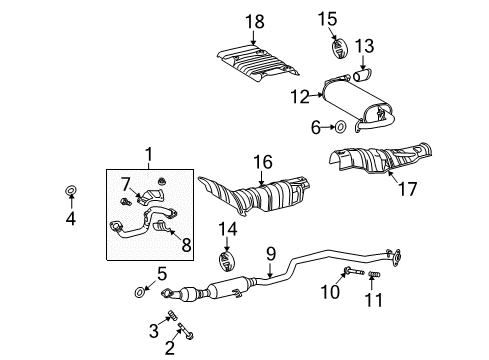 2009 Pontiac Vibe Exhaust Components Converter & Pipe Diagram for 88975827
