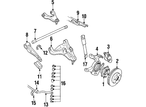 1985 Buick Riviera Front Suspension Components, Lower Control Arm, Upper Control Arm, Stabilizer Bar, Torsion Bar Ball Joint, Lower Control Arm Diagram for 9764247