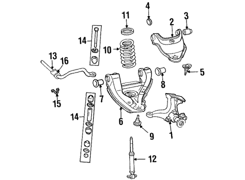 1988 Chevrolet K1500 Front Suspension Components, Lower Control Arm, Upper Control Arm, Stabilizer Bar Front Shock Absorber Assembly Diagram for 22065212
