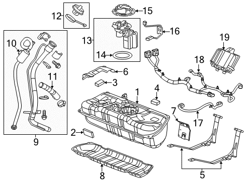 2014 Cadillac ELR Fuel System Components Tank Pressure Sensor Diagram for 13574913
