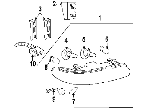 2002 Oldsmobile Intrigue Bulbs Headlamp Assembly(W/ Parking & Turn Signal Lamp) Diagram for 19244694