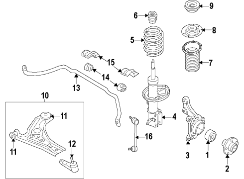 2009 Pontiac G3 Front Suspension Components, Lower Control Arm, Stabilizer Bar Strut Diagram for 96980825
