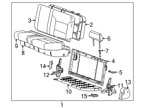 2015 GMC Sierra 3500 HD Rear Seat Components Seat Cushion Pad Diagram for 23227323