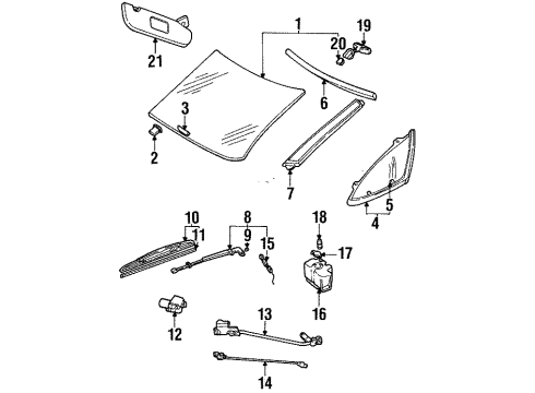 1993 Pontiac Trans Sport Windshield Glass Wiper Arm Nut Diagram for 89044634