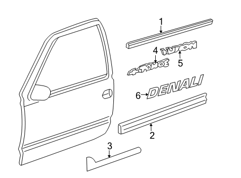 2002 GMC Yukon Exterior Trim - Front Door Sealing Strip, Front Side Door Window Outer Diagram for 10363024