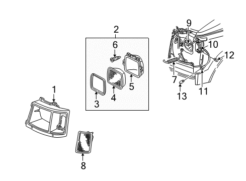 1993 GMC Safari Headlamps Sealed Beam Retainer Ring Diagram for 5969466
