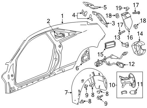 2015 Cadillac CTS Quarter Panel & Components, Exterior Trim Fuel Door Bumper Diagram for 15845031