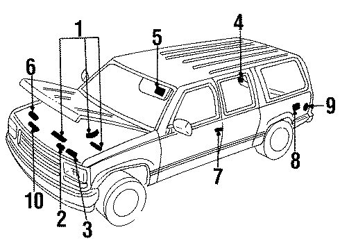 1993 GMC K1500 Suburban Information Labels Label-Accessory Belt Routing Diagram for 10085749