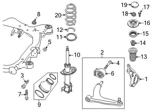 2006 Saab 9-3 Front Suspension Components, Lower Control Arm, Stabilizer Bar Insulator, Front Spring Upper Diagram for 55700767