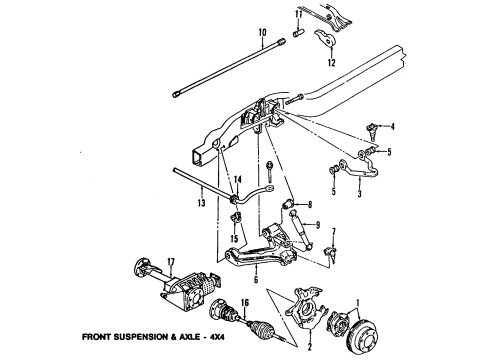 1991 Chevrolet Astro Front Suspension Components, Drive Axles, Lower Control Arm, Upper Control Arm, Stabilizer Bar, Torsion Bar Insulator, Front Stabilizer Shaft Diagram for 15642368