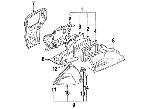 1994 Geo Metro Headlamps Headlamp Assembly-LH Diagram for 96065185