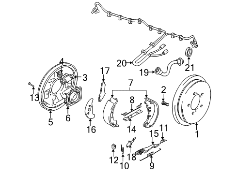 1999 Chevrolet Tracker Brake Components Drum, Rear Brake Diagram for 30023805