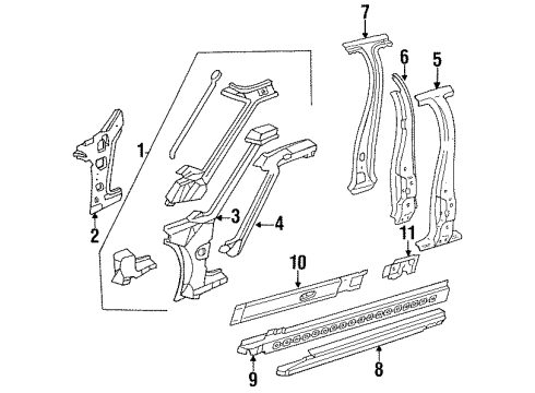 1994 Chevrolet Lumina Center Pillar & Rocker, Hinge Pillar Extension-Rocker Inner Panel Rear Diagram for 10233651