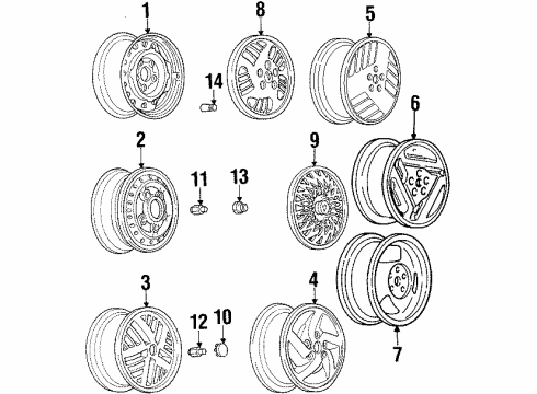 1992 Pontiac Grand Am Wheels, Covers & Trim Wheel Nut Cap Diagram for 10064825