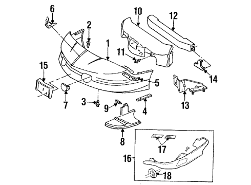1996 Pontiac Firebird Front Bumper Cover-Front Fog Lamp Opening Diagram for 10182058